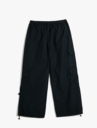 Paraşüt Pantolon Oversize Kısa Paça Stoperli Cepli Pamuklu