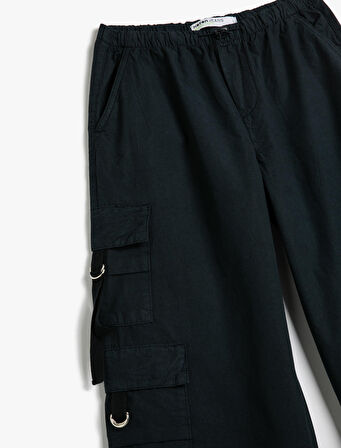 Paraşüt Pantolon Oversize Kısa Paça Stoperli Cepli Pamuklu