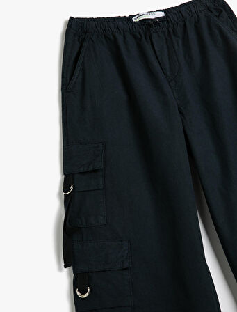 Paraşüt Pantolon Oversize Kısa Paça Stoperli Cepli Pamuklu