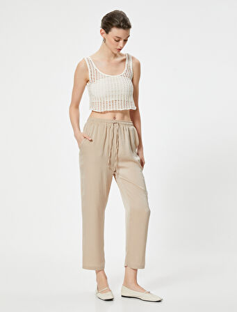 Crop Paça Pantolon Beli Bağlamalı Cepli 
