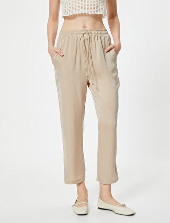 Crop Paça Pantolon Beli Bağlamalı Cepli 