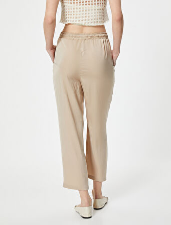 Crop Paça Pantolon Beli Bağlamalı Cepli 