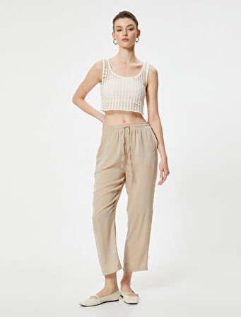 Crop Paça Pantolon Beli Bağlamalı Cepli 