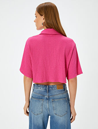 Crop Gömlek Dokulu Kısa Kollu Düğmeli
