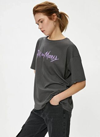 Koton Bisiklet Yaka Antrasit Kadın T-Shirt 4SAL10170IK