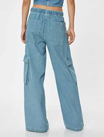 Oversize Kargo Kot Pantolon Beli Lastikli Cep Detaylı -  Loose Straight Fit Jeans
