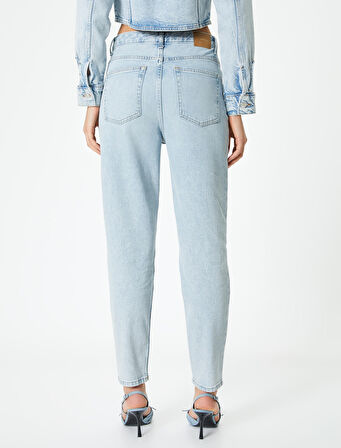 Yüksek Bel Kot Pantolon Kısa Paça Cepli - Mom Jeans