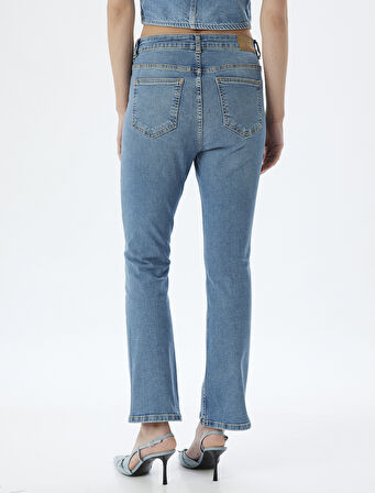 İspanyol Paça Kot Pantolon Skinny Fit Düğmeli Pamuklu - Kick Flare Jean