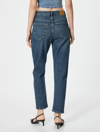 Yüksek Bel Mom Kot Pantolon Esnek Cepli Dar Kalıp Pamuklu - Slim Mom Jean