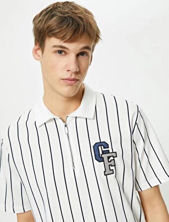 4SAM10100MK Koton Erkek T-shirt BEYAZ ÇİZGİLİ