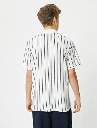 4SAM10100MK Koton Erkek T-shirt BEYAZ ÇİZGİLİ