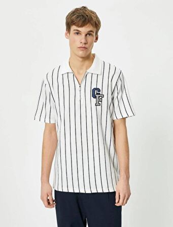 4SAM10100MK Koton Erkek T-shirt BEYAZ ÇİZGİLİ