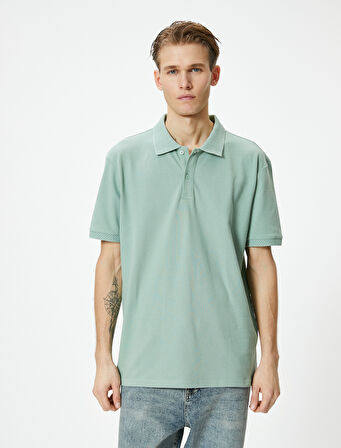 Yakalı Tişört Düğmeli Slim Fit Kısa Kollu