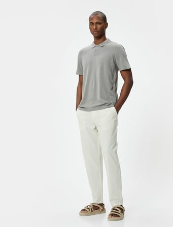 Polo Yaka Tişört Slim Fit Düğmeli Kısa Kollu