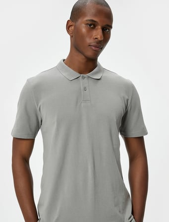 Polo Yaka Tişört Slim Fit Düğmeli Kısa Kollu