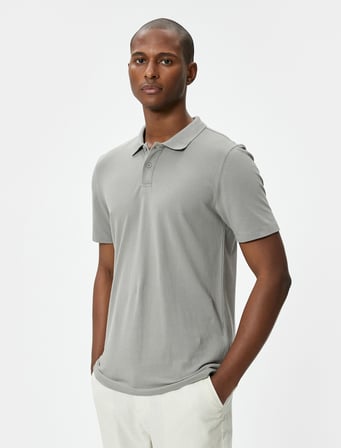 Polo Yaka Tişört Slim Fit Düğmeli Kısa Kollu