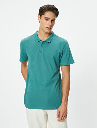 Polo Yaka Tişört Slim Fit Düğmeli Kısa Kollu