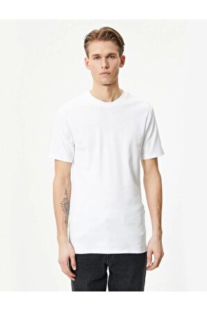 Erkek T-shirt 4sam10272hk Beyaz