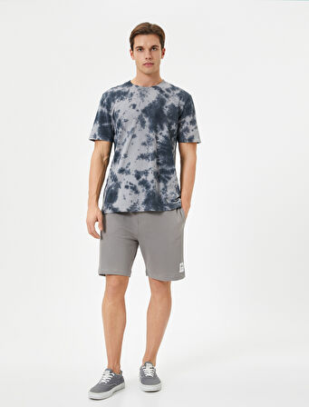 Bermuda Şort Beli Bağcıklı Etiket Baskılı Cepli