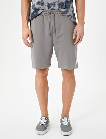 Bermuda Şort Beli Bağcıklı Etiket Baskılı Cepli