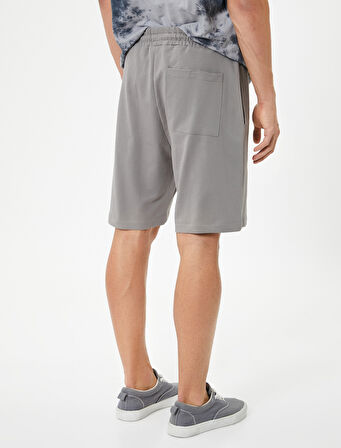 Bermuda Şort Beli Bağcıklı Etiket Baskılı Cepli