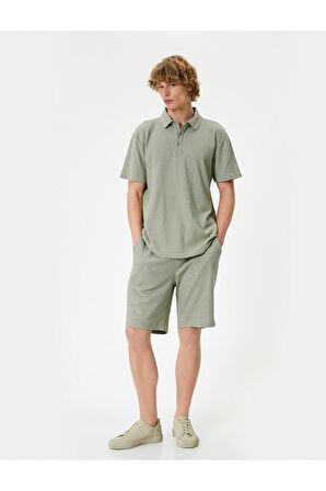 Yazlık Şort Beli Bağcıklı Cep Detaylı Dokulu