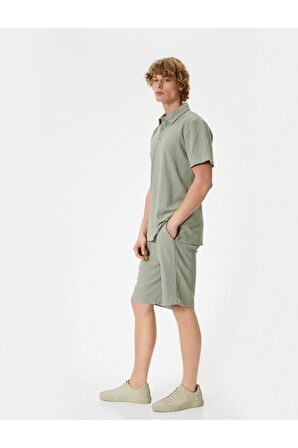 Yazlık Şort Beli Bağcıklı Cep Detaylı Dokulu