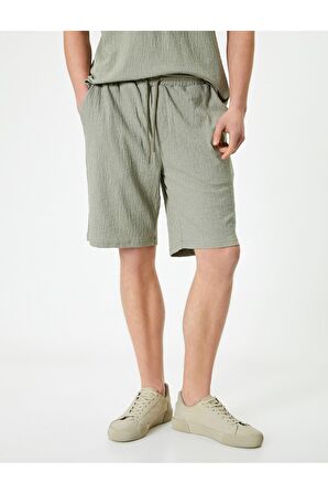 Yazlık Şort Beli Bağcıklı Cep Detaylı Dokulu