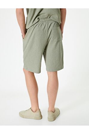 Yazlık Şort Beli Bağcıklı Cep Detaylı Dokulu