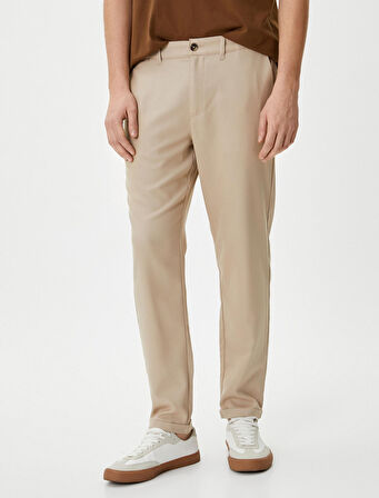 Chino Pantolon Cep Detaylı Yüksek Bel Slim Fit
