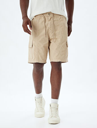 Chino Şort Bermuda Kargo Cep Detaylı Beli Bağcıklı Pamuklu