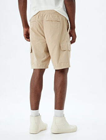 Chino Şort Bermuda Kargo Cep Detaylı Beli Bağcıklı Pamuklu