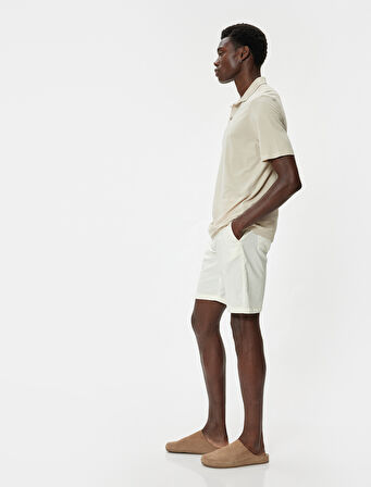 Bermuda Şort Chino Cepli Paça Detaylı Keten Karışımlı 