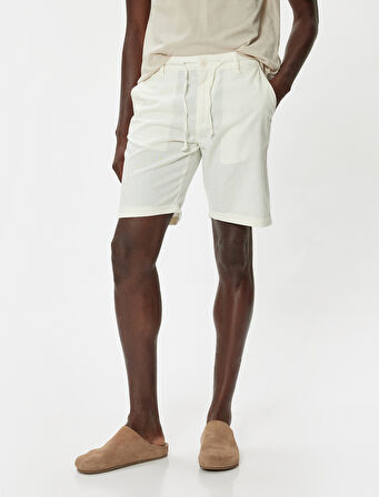 Bermuda Şort Chino Cepli Paça Detaylı Keten Karışımlı 