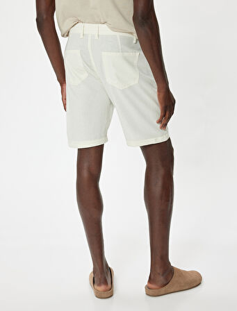 Bermuda Şort Chino Cepli Paça Detaylı Keten Karışımlı 