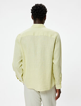 Keten Gömlek Klasik Yaka Uzun Kollu Düğmeli