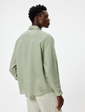 Keten Gömlek Klasik Yaka Uzun Kollu Düğmeli