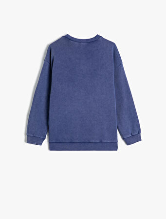 Sweatshirt Uzun Kollu Bisiklet Yaka İşlemeli Pamuklu