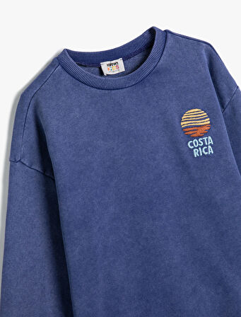 Sweatshirt Uzun Kollu Bisiklet Yaka İşlemeli Pamuklu