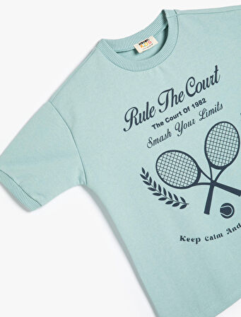 Tişört Tenis Baskılı Kısa Kollu Bisiklet Yaka Pamuklu