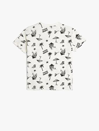4SKB10326TK Koton Erkek Çocuk T-shirt BEYAZ DESENLİ