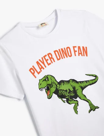 Dinozorlu Tişört Kısa Kollu Bisiklet Yaka Pamuklu