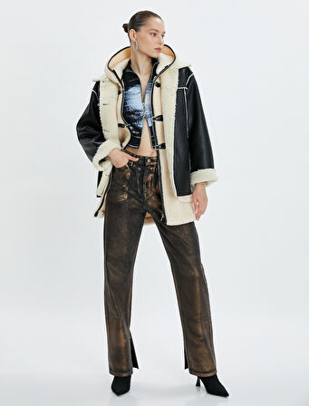 Yüksek Bel Varaklı Straight Jean Kot Pantolon Düz Paça Normal Kesim - Eve Jean