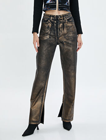 Yüksek Bel Varaklı Straight Jean Kot Pantolon Düz Paça Normal Kesim - Eve Jean