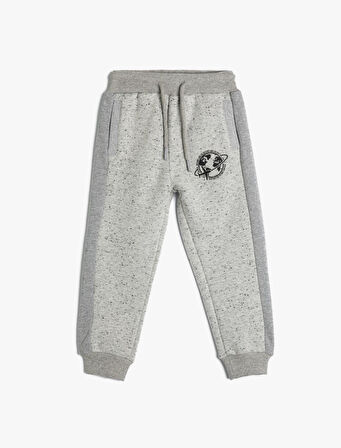 Jogger Eşofman Altı Baskı Detaylı Beli Bağlamalı Cepli Şardonlu 