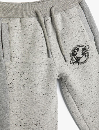 Jogger Eşofman Altı Baskı Detaylı Beli Bağlamalı Cepli Şardonlu 