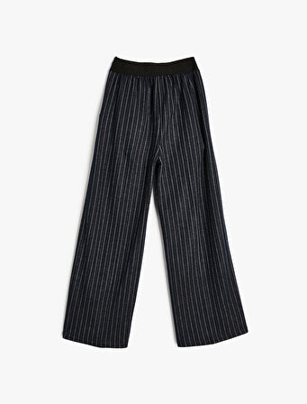 İspanyol Paça Pantolon Parlak Detaylı Beli Lastikli 