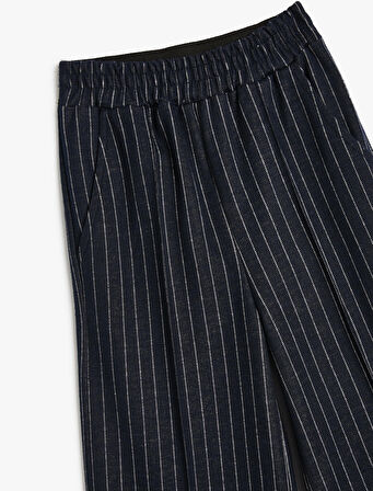 İspanyol Paça Pantolon Parlak Detaylı Beli Lastikli 