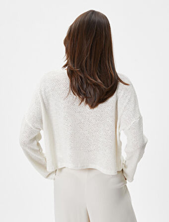 Uzun Kollu Tişört Bisiklet Yaka Düşük Omuzlu Pamuklu