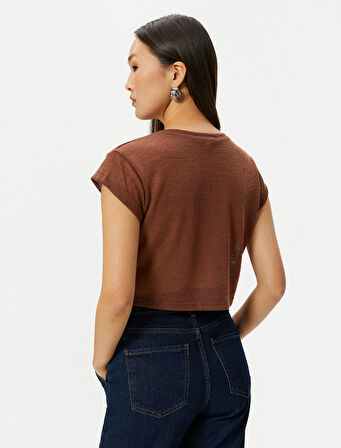 Crop Tişört Kısa Kollu Slim Fit Bisiklet Yaka